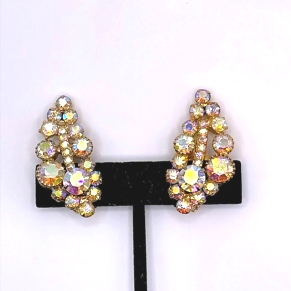 Juliana DeLizza & Elster AB Rhinestone Vintage Ear Climber Clip-on Earrings - Picture 1 of 11